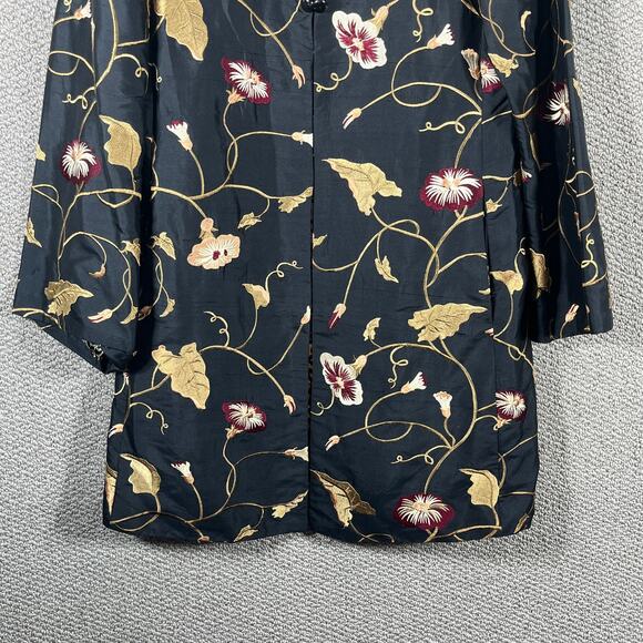 Spiegel Silk Jacket Womens Small Black Floral Embroidered Long Sleeve Lined - Picture 3 of 11